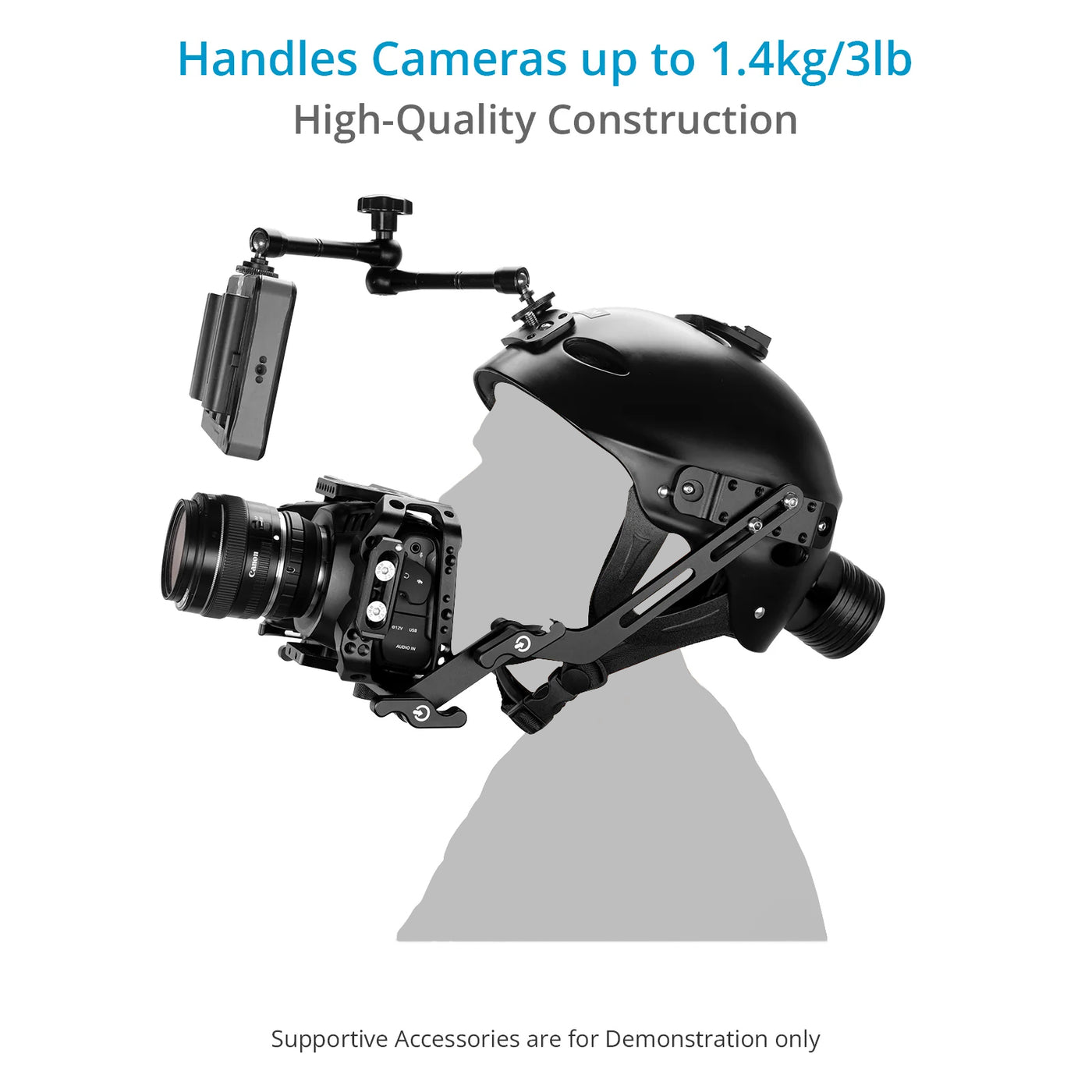 PROAIM Surfer POV Casco Rig per DSLR e Smartphone, 1.4kg/3.08lb | Si adatta a teste 22–24,4; attacchi 1/4-20 fronti/lati/sopra, cold shoe rimovibile, 10 contrappesi